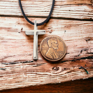 Cross Small Rhodium Silver Metal Finish Pendant Black Cord Necklace