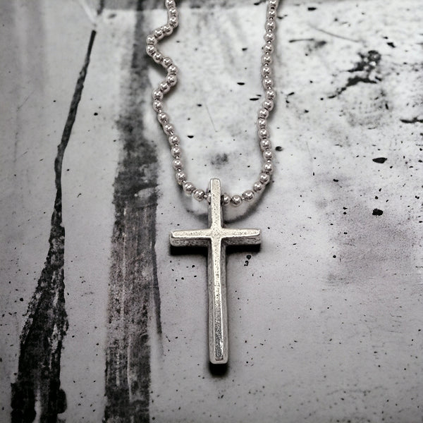 Cross Small Silver Finish Pendant Mini Ball Chain Necklace