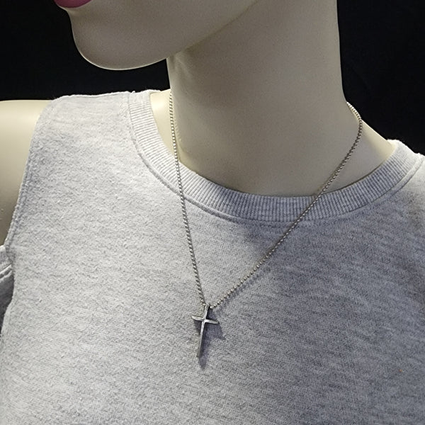 Cross Small Silver Finish Pendant Mini Ball Chain Necklace