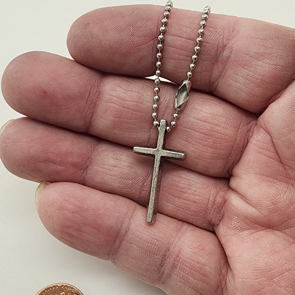 Cross Small Silver Finish Pendant Mini Ball Chain Necklace