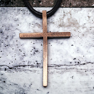 Cross Large Antique Copper Metal Finish Black Cord Necklace