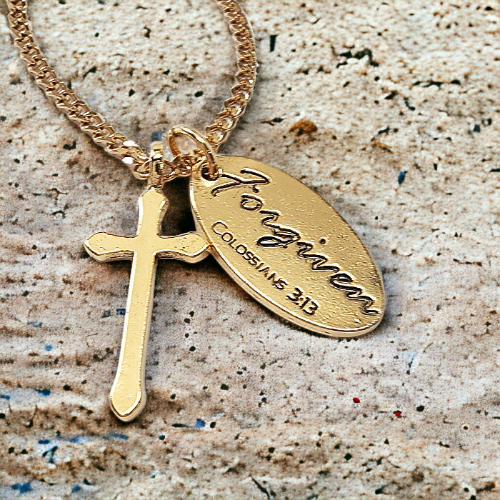 Cross Gold Metal Finish Forgiven Tag Gold Curb Chain Necklace