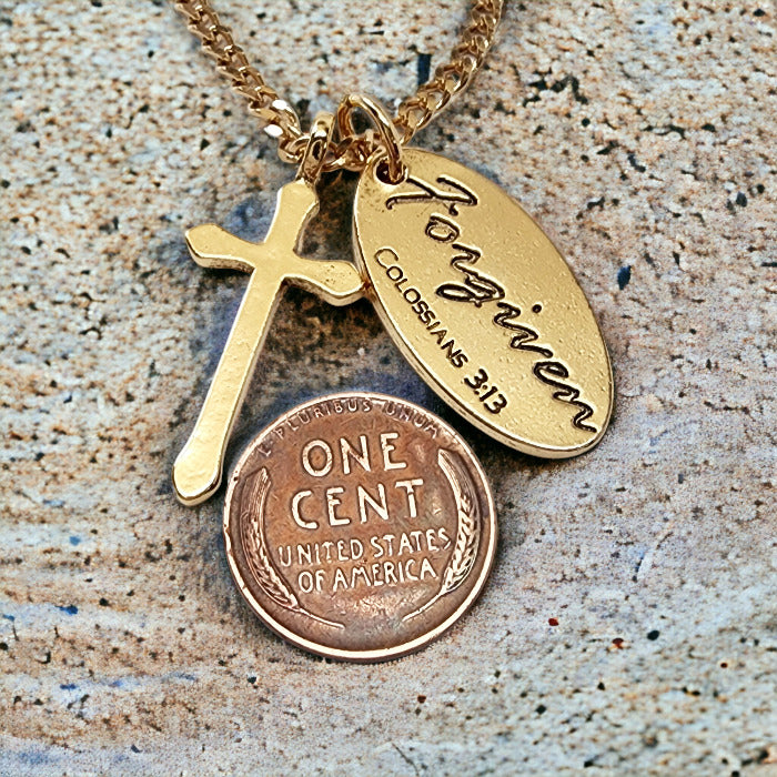 Cross Gold Metal Finish Forgiven Tag Gold Curb Chain Necklace