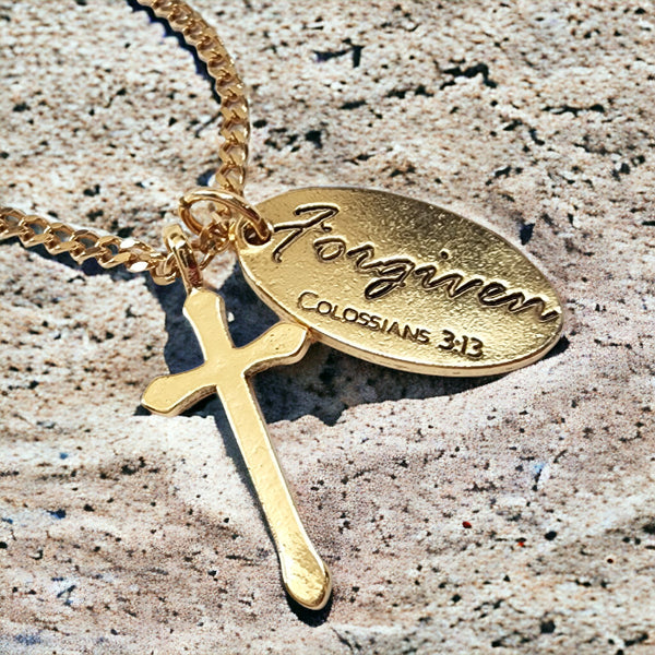 Cross Gold Metal Finish Forgiven Tag Gold Curb Chain Necklace