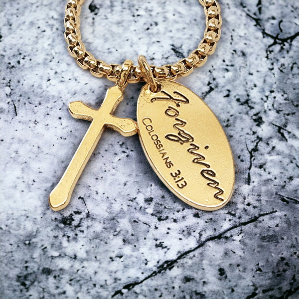 Cross Gold Metal Finish Forgiven Tag Heavy Gold Box Chain Necklace