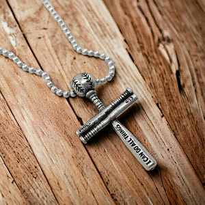 Baseball Bat And Ball Cross Small Necklace Antique Silver