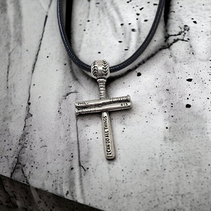 Baseball Bat And Ball Cross Small Necklace Antique Silver