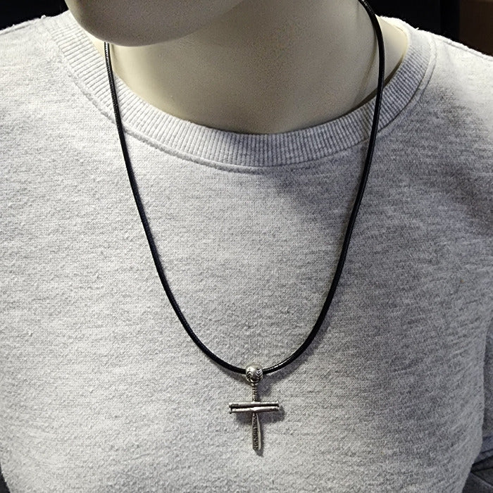 Baseball Bat And Ball Cross Small Necklace Antique Silver
