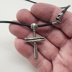 Baseball Bat And Ball Cross Small Necklace Antique Silver