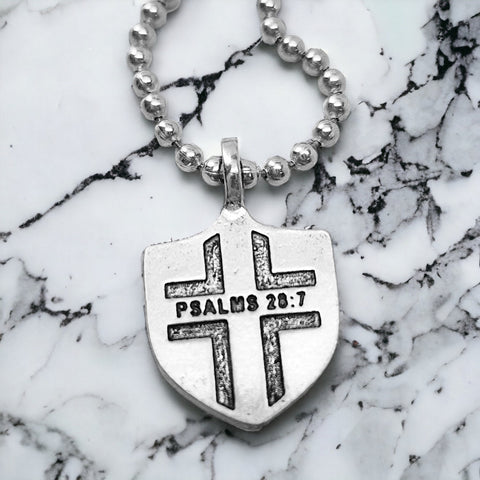 Psalms 28:7 Shield Antique Silver Pendant Ball Chain Necklace