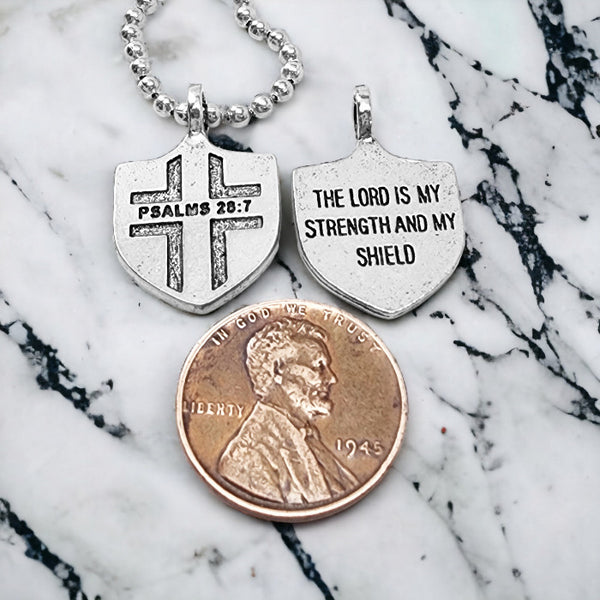 Psalms 28:7 Shield Antique Silver Pendant Ball Chain Necklace