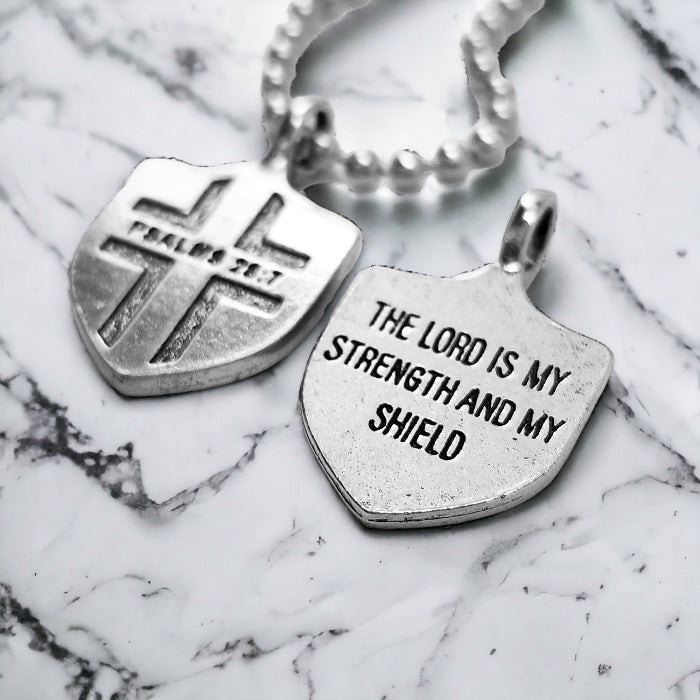 Psalms 28:7 Shield Antique Silver Pendant Ball Chain Necklace