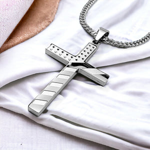 USA Flag Cross Stainless Steel Curb Chain Necklace