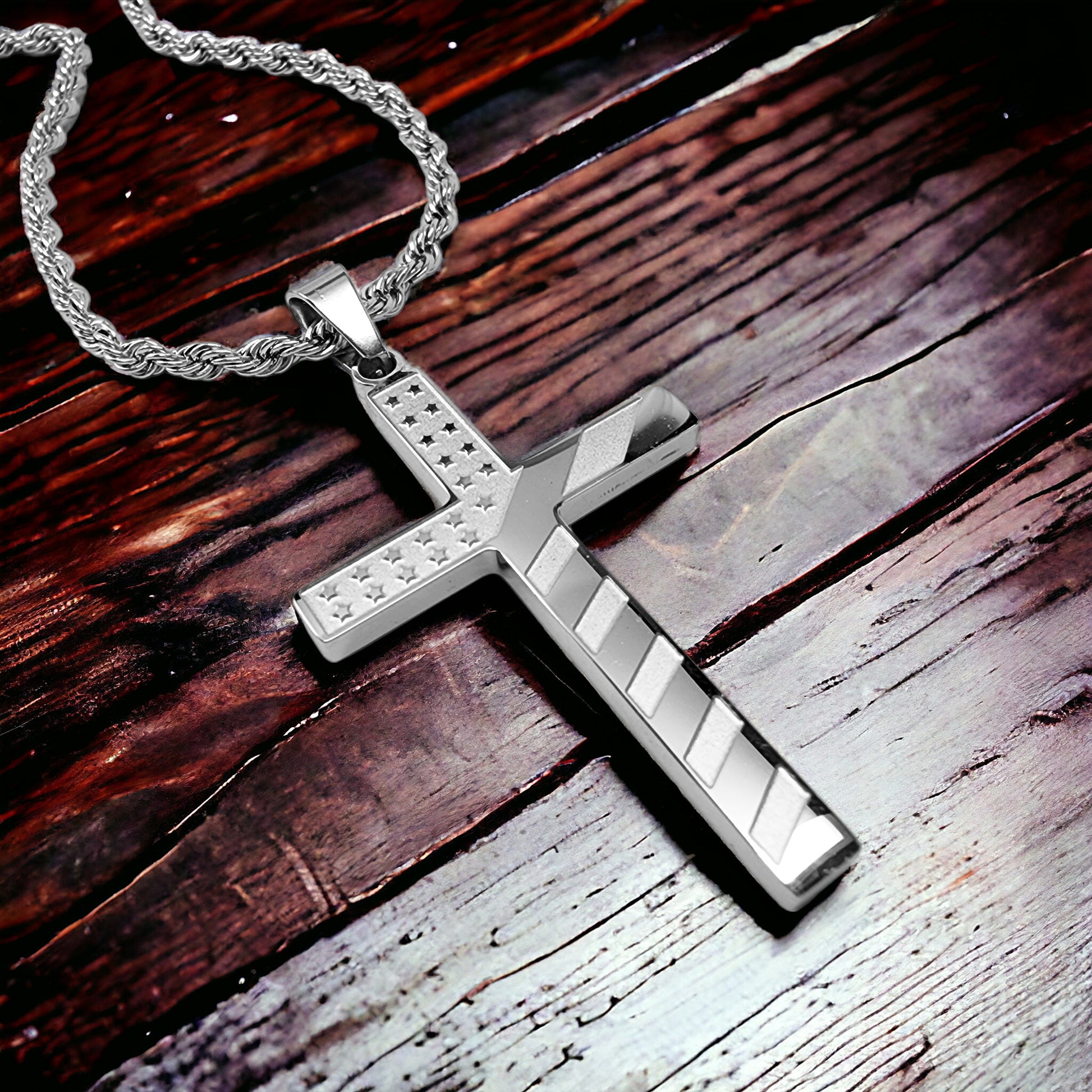 USA Flag Cross Stainless Steel Rope Chain Necklace