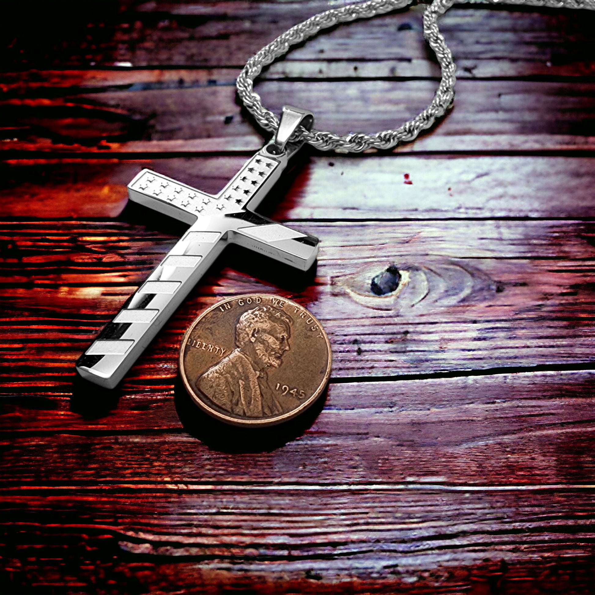 USA Flag Cross Stainless Steel Rope Chain Necklace