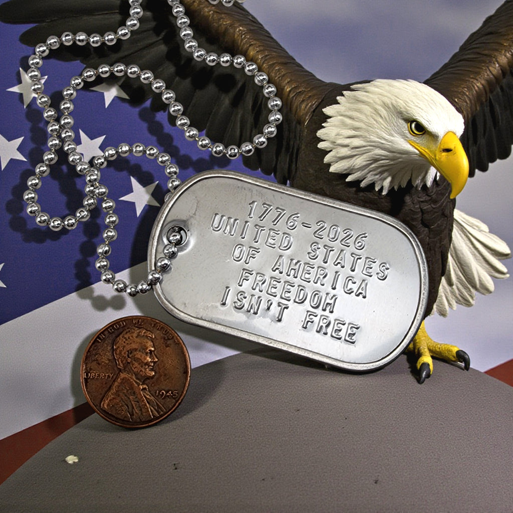 America 250 Stamped Dog Tag Necklace Freedom Is Not Free