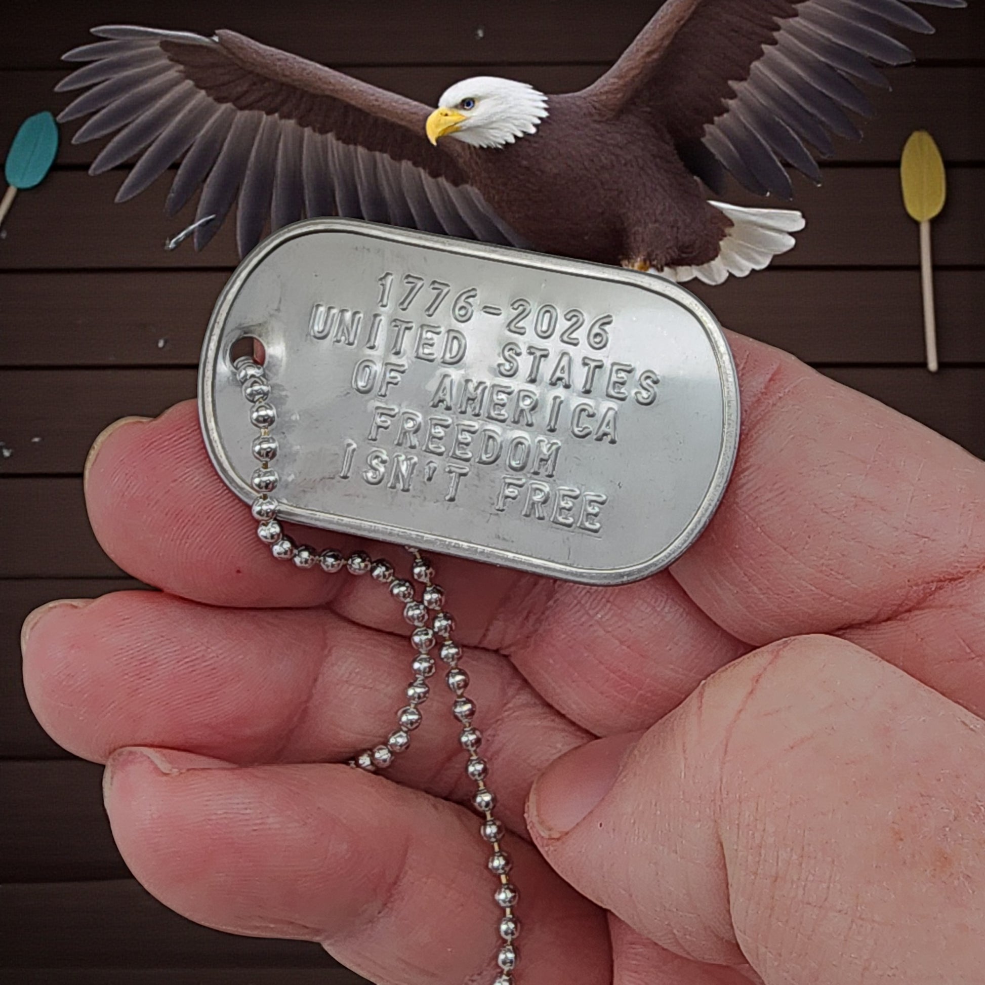 America 250 Stamped Dog Tag Necklace Freedom Is Not Free
