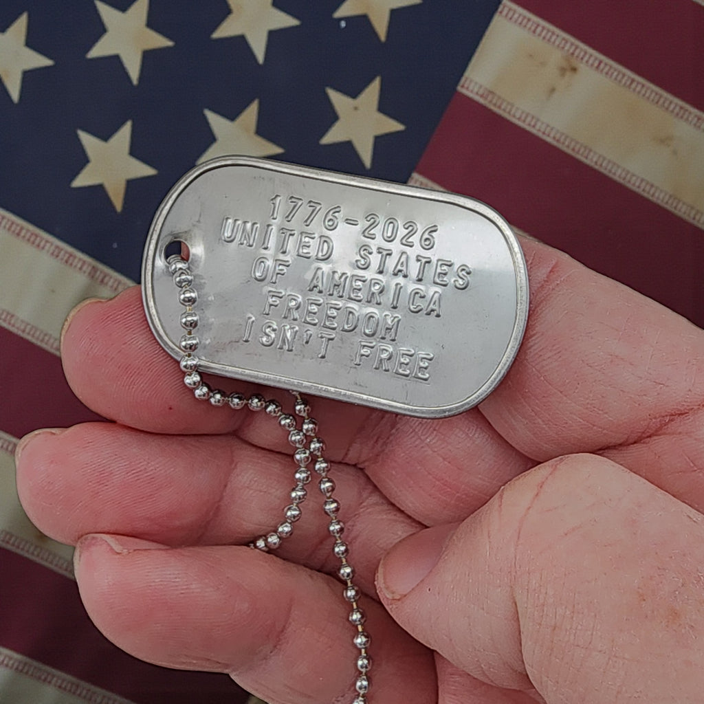 America 250 Stamped Dog Tag Necklace Freedom Is Not Free