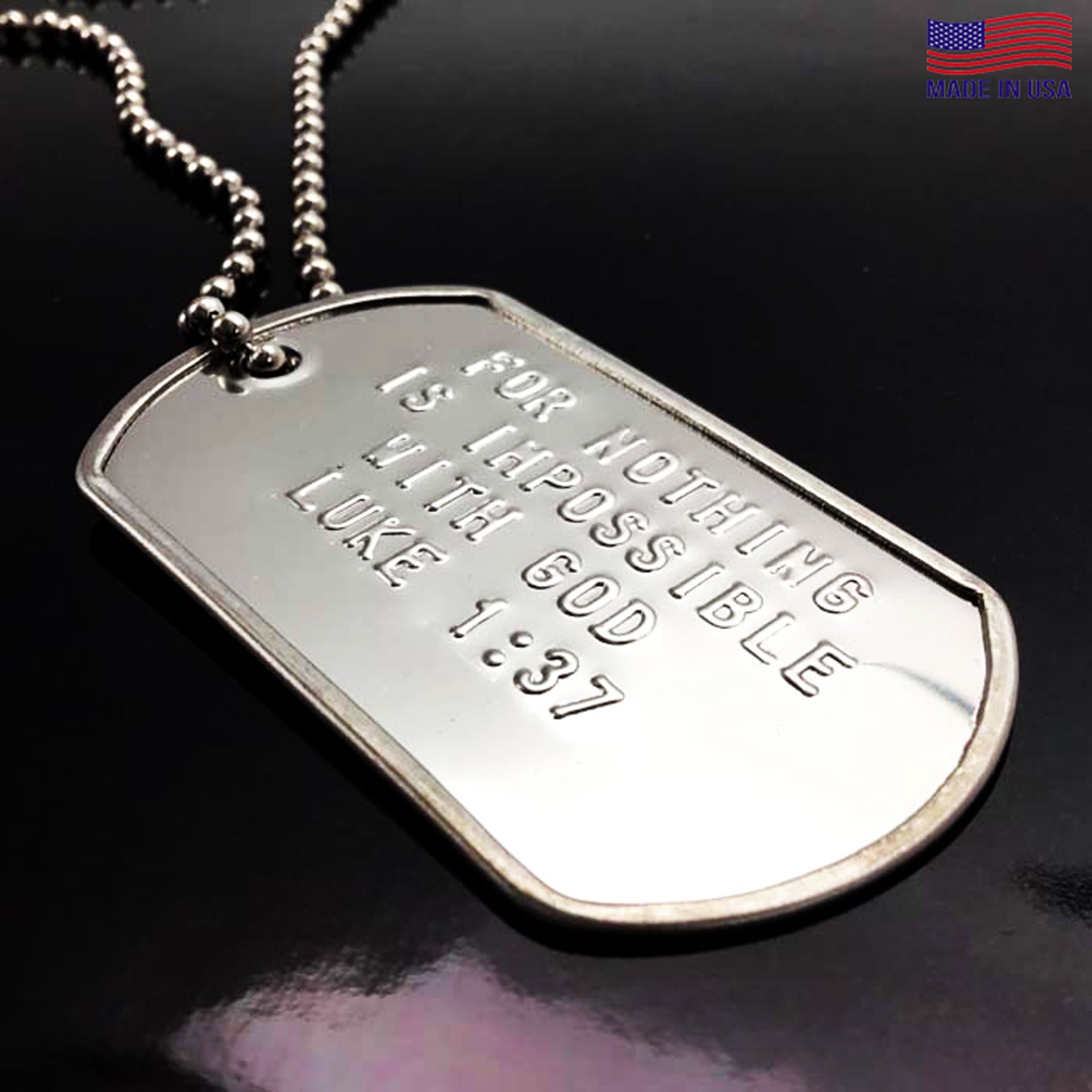 For Nothing Is Impossible With God Luke 1:37 Dog Tag Necklace