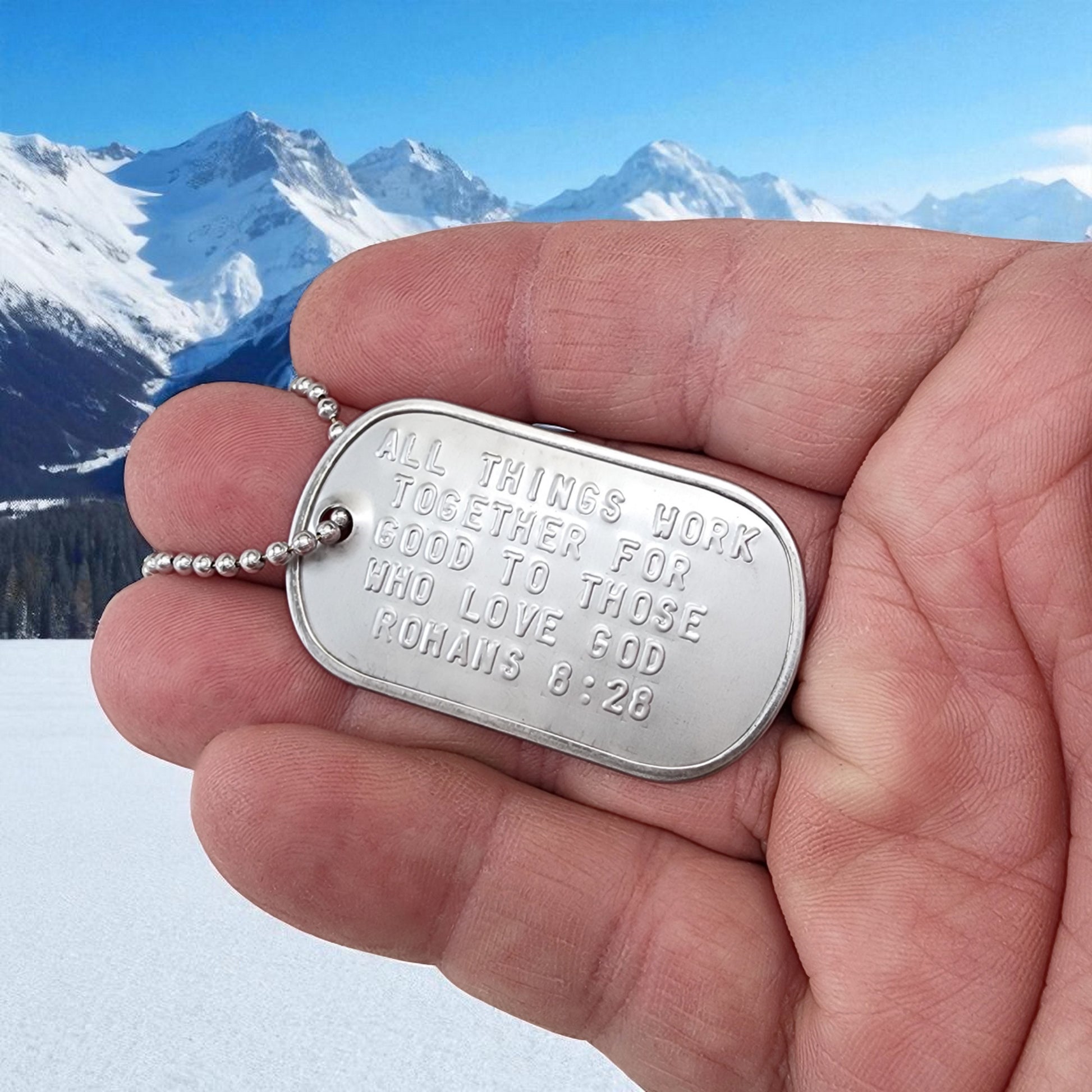 All Things Work Together For Good To Those Who Love God  Romans 8:28 Dog Tag Necklace
