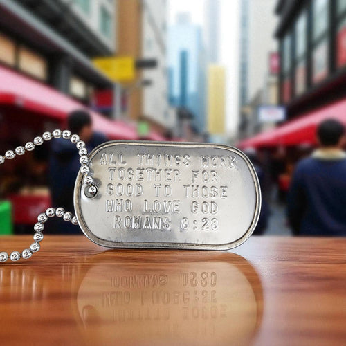 All Things Work Together For Good To Those Who Love God  Romans 8:28 Dog Tag Necklace