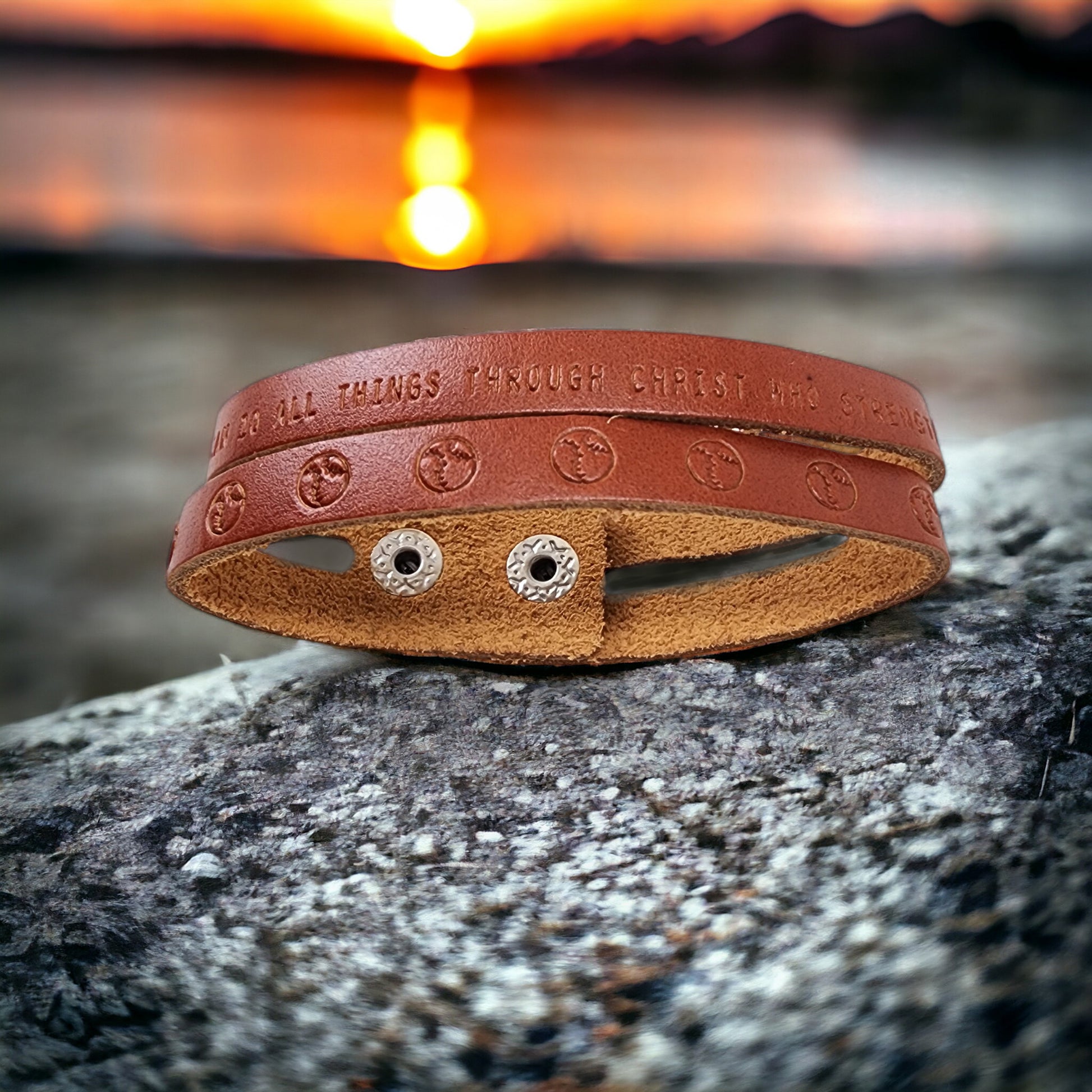 Leather Bracelet Dual Baseball - Softball Philippians 4:13 -Stamped