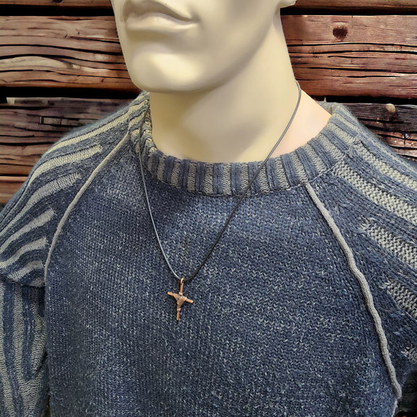Rope Wrapped Cross Antique Copper Metal Finish Black Cord Necklace