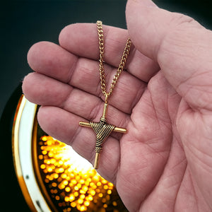 Rope Wrapped Cross Gold Metal Finish Gold Chain Necklace
