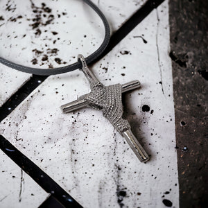 Rope Wrapped Cross Dark Metal Finish Black Cord Necklace