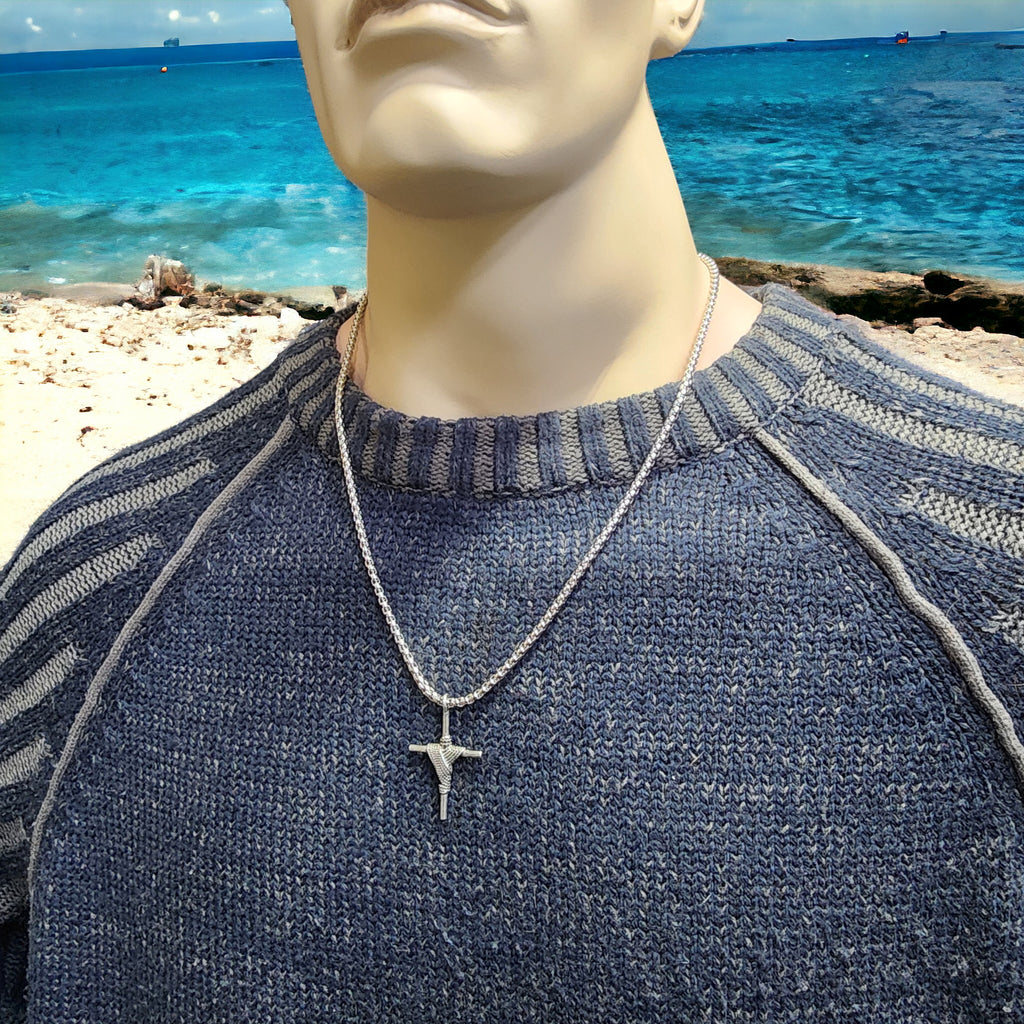 Rope Wrapped Cross Antique Silver Metal Finish Rope Chain Necklace