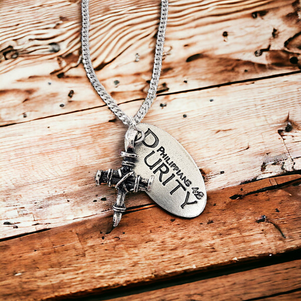 Penny Nail Cross With Purity Tag Necklace
