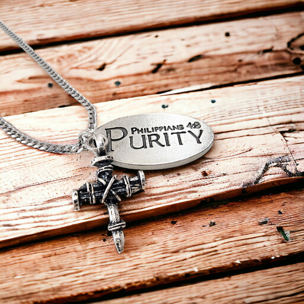 Penny Nail Cross With Purity Tag Necklace