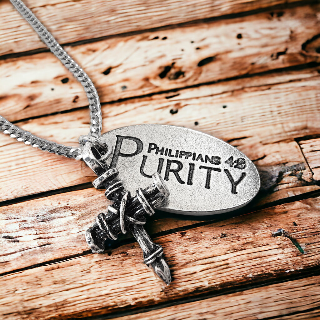 Penny Nail Cross With Purity Tag Necklace