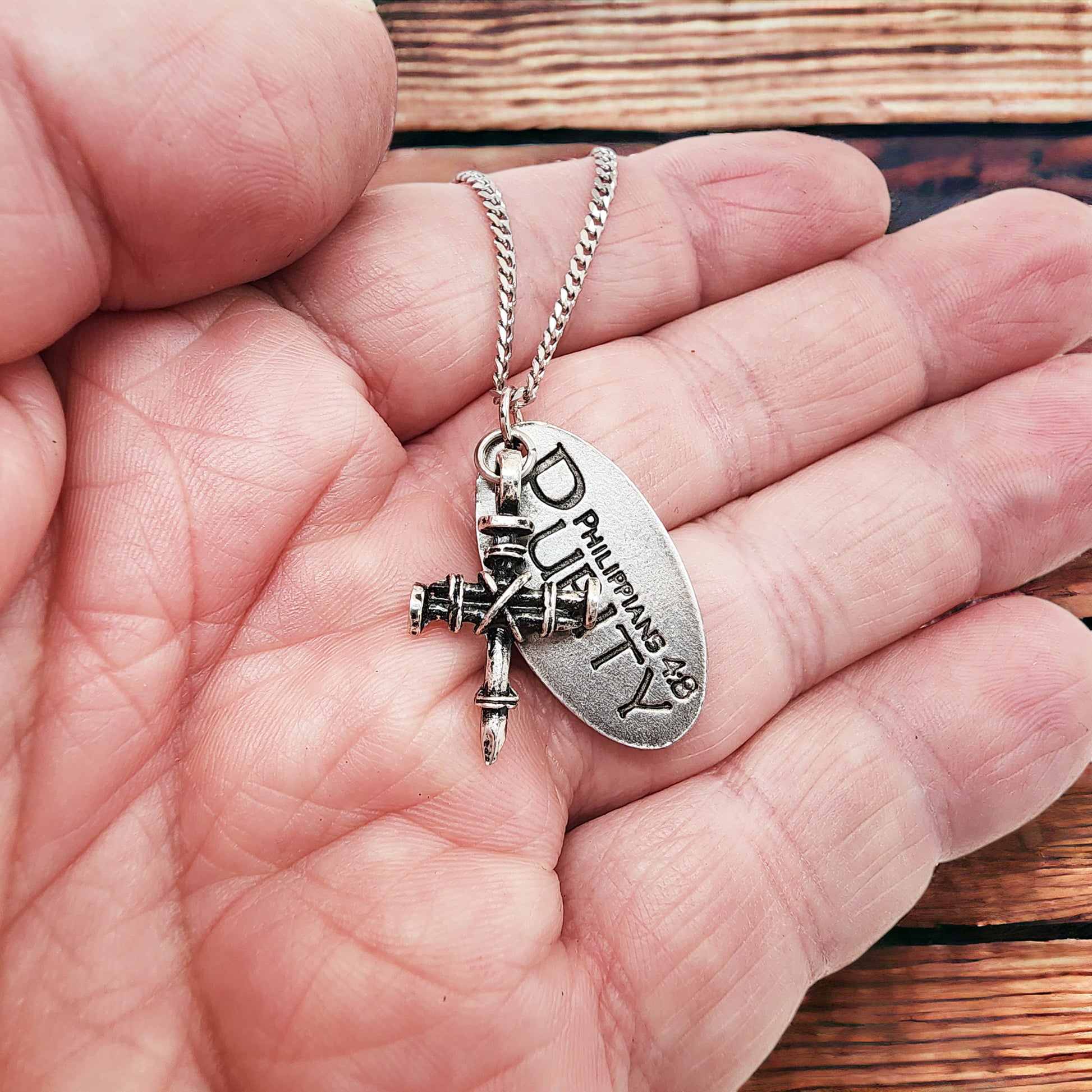 Penny Nail Cross With Purity Tag Necklace