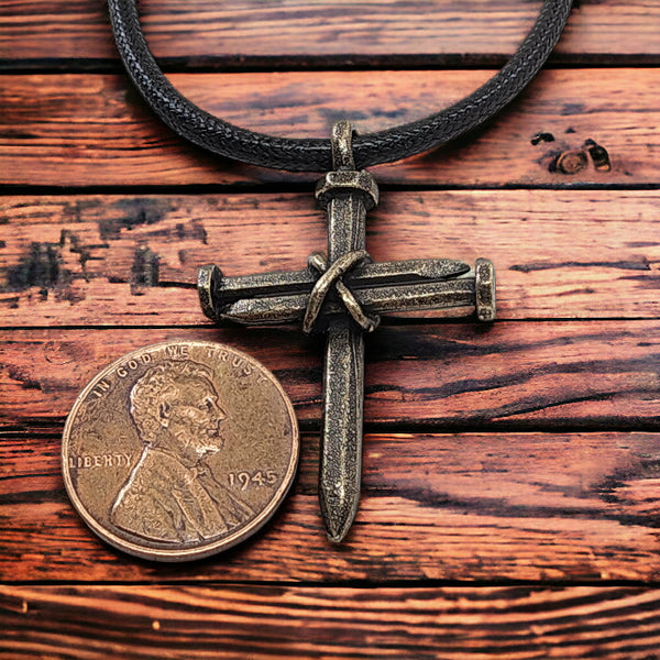 Antique Nail Cross Necklace In brass