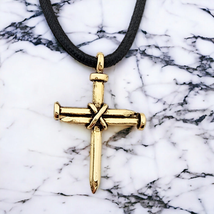 Antique Nail Cross Necklace In Gold