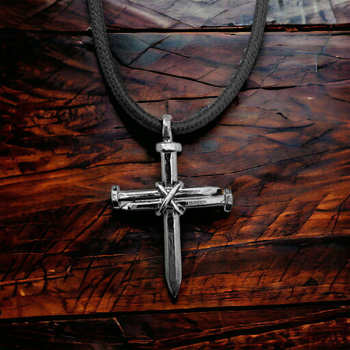 Nail Cross Necklace in Gunmetal Finish