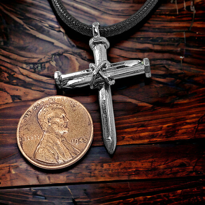 Nail Cross Necklace in Gunmetal Finish