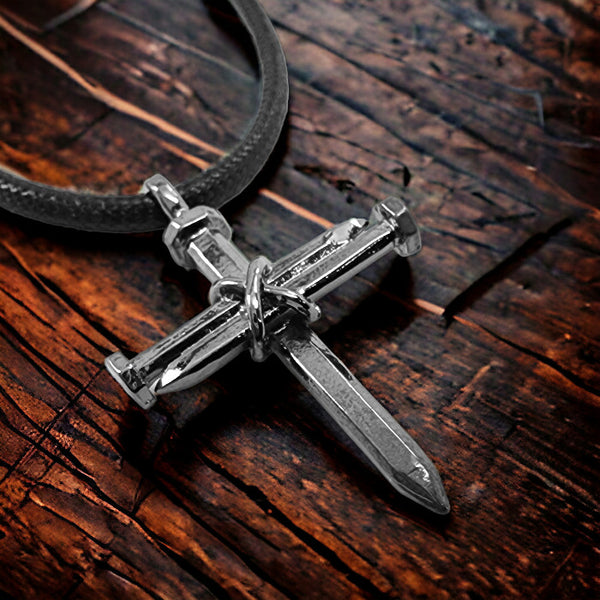 Nail Cross Necklace in Gunmetal Finish