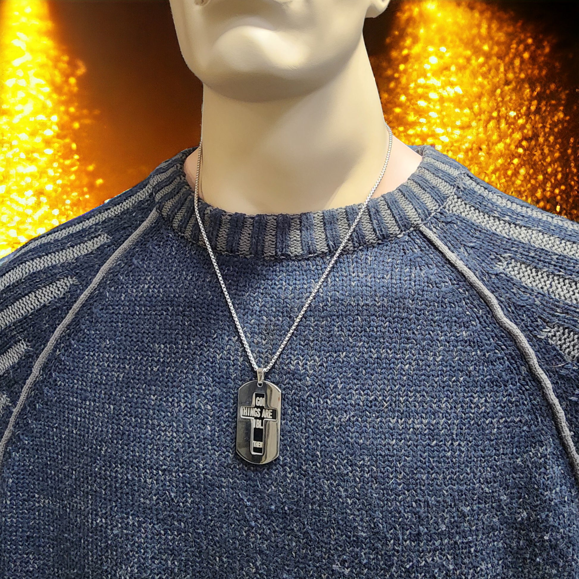 Cross Tag All Things Are Possible With God Stainless Steel Heavy Chain Necklace