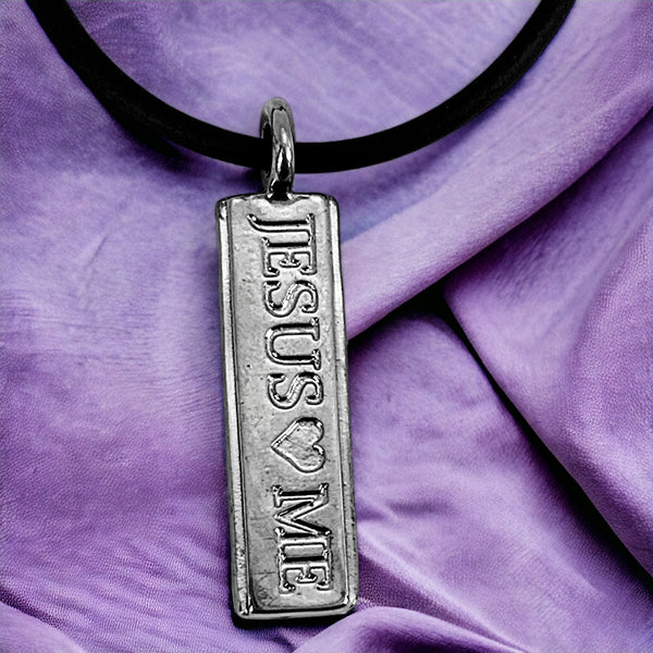 Jesus Loves Me Necklace With Gunmetal Finish