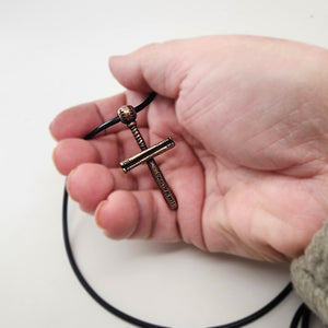 Baseball Bat And Ball Cross Necklace Antique Copper Finish on Black Cord