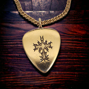 Cross Guitar Pick Gold Metal Finish Pendant Gold Curb Chain Necklace