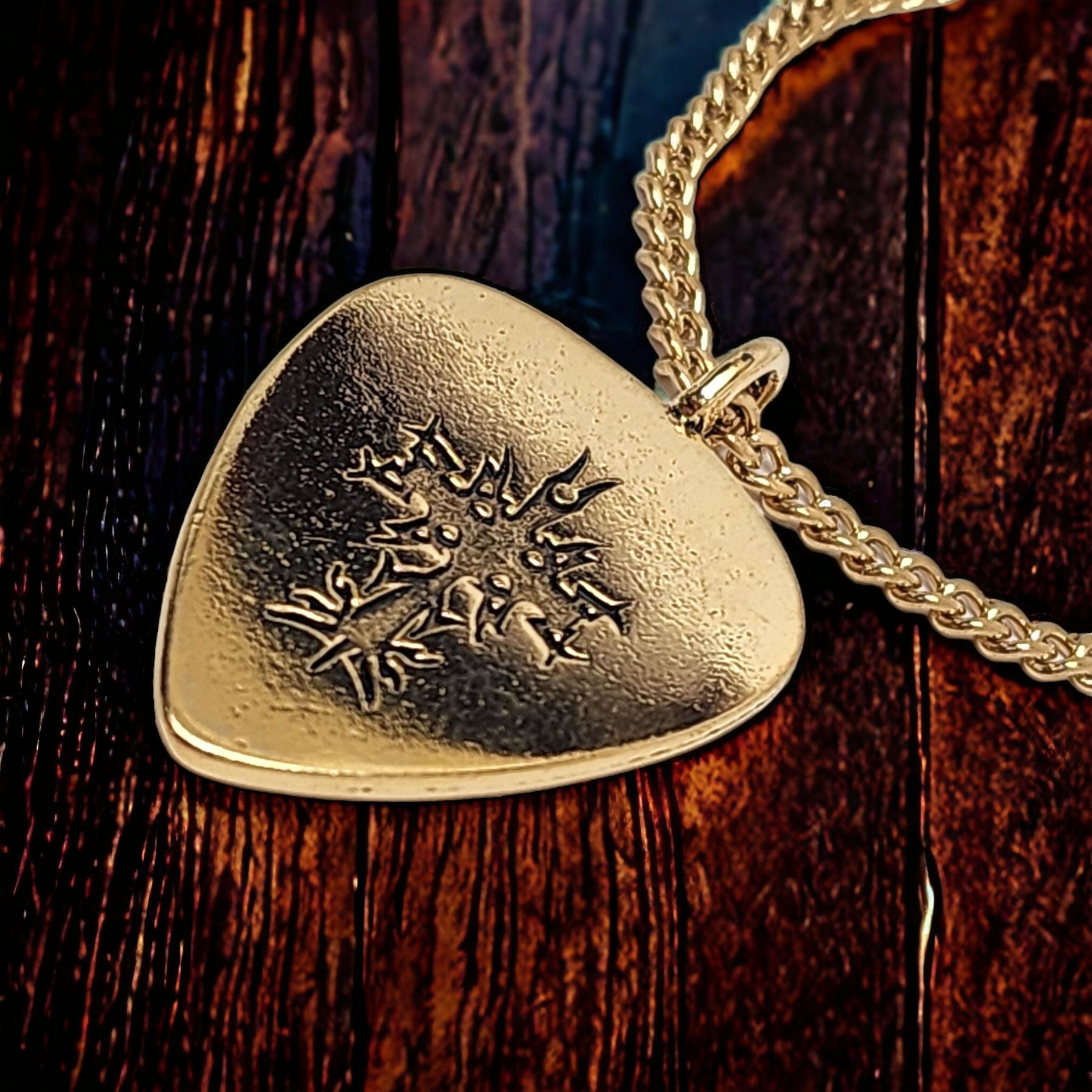 Cross Guitar Pick Gold Metal Finish Pendant Gold Curb Chain Necklace