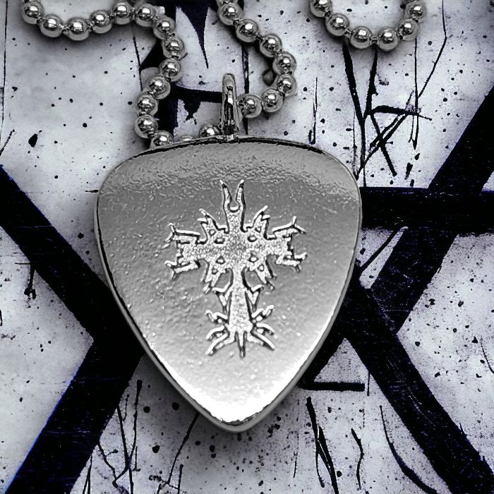 Cross Guitar Pick Rhodium Metal Finish Pendant Ball Chain Necklace