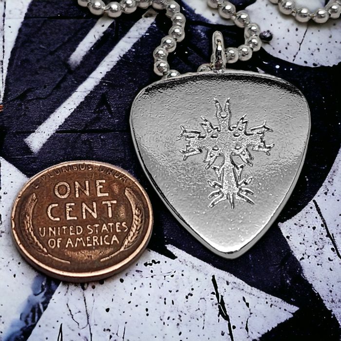Cross Guitar Pick Rhodium Metal Finish Pendant Ball Chain Necklace