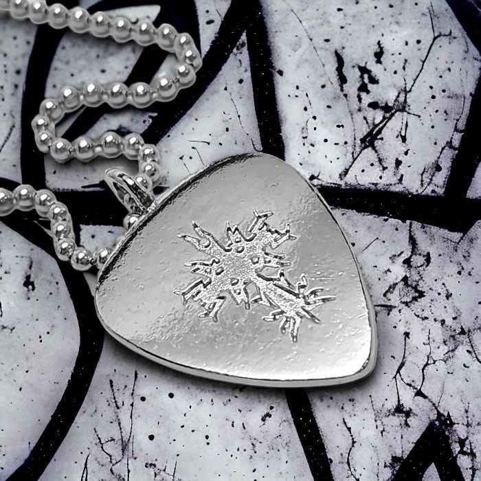 Cross Guitar Pick Rhodium Metal Finish Pendant Ball Chain Necklace