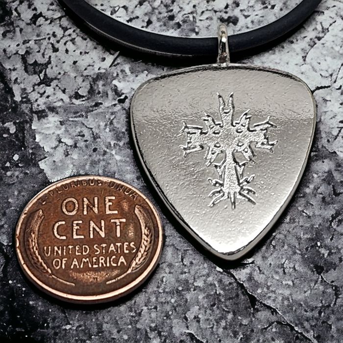 Cross Guitar Pick Rhodium Metal Finish Pendant Black Cord Necklace
