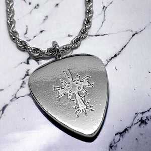 Cross Guitar Pick Rhodium Metal Finish Pendant Twisted Rope Chain Necklace