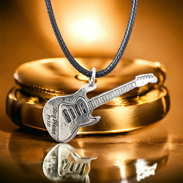 Electric Guitar Sing Praise Silver Necklace
